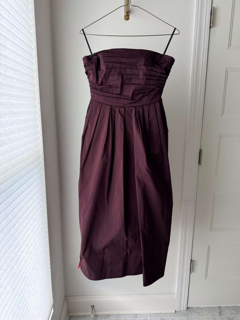 A.L.C. Strapless Pleated Midi Dress in Chocolate Plum